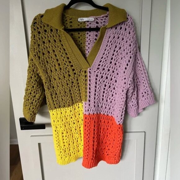 EUC Zara Oversized Colorblock Chunky Knit Polo - Size Small - Picture 5 of 10